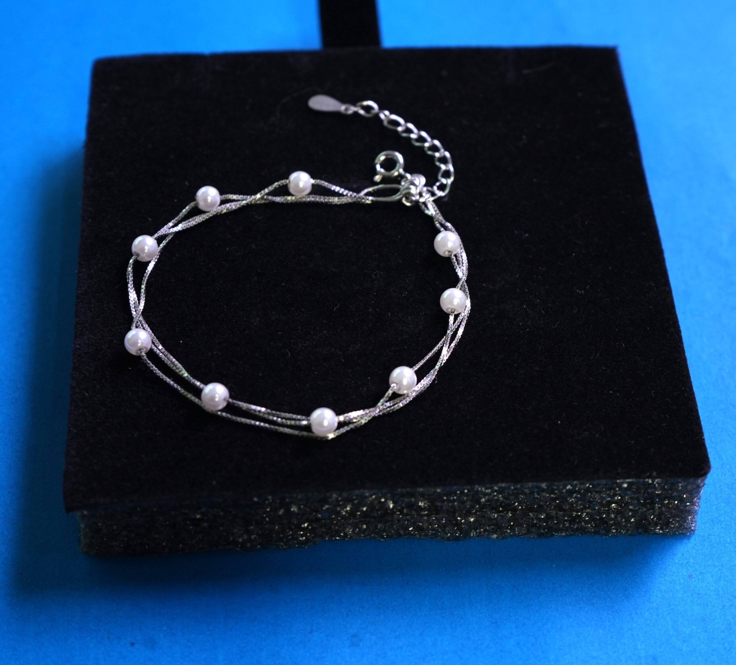 Madhisha Triple Strand Pearl 925 Sterling Silver Bracelet - Image 2