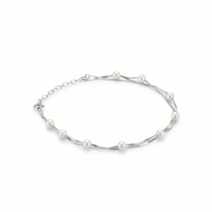 Madhisha 925 sterling silver 3 layer chain pearl station bracelet layout on white background