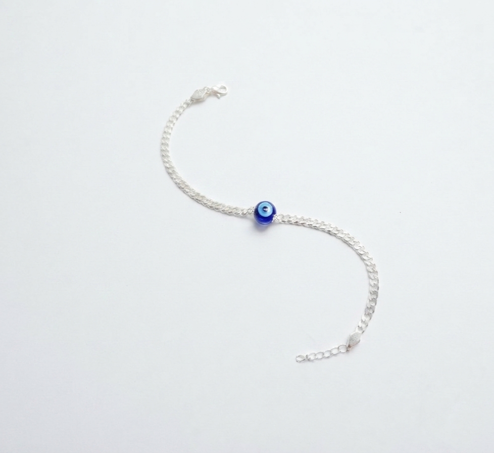 Shield of Protection 925 Sterling Silver Evil Eye Curb Chain Rakhi Bracelet - Image 4