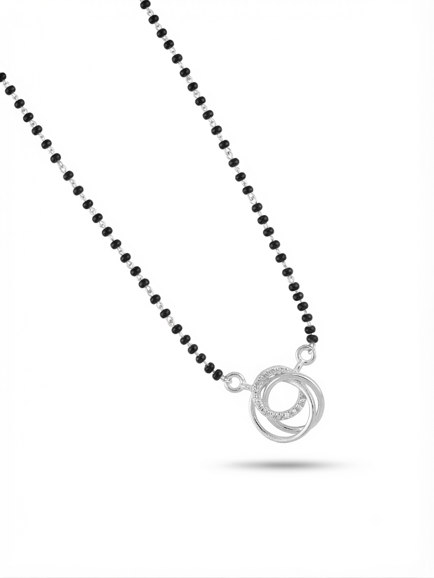 Black beaded silver chain and adjustable clasp on 925 sterling silver mangalsutra