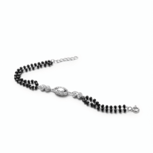 Madhisha 925 sterling silver marquise evil eye double strand black bead rakhi bracelet layout