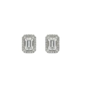 Regal React 925 Sterling Silver Unisex Stud Earrings with Emerald Cut Cubic Zirconia