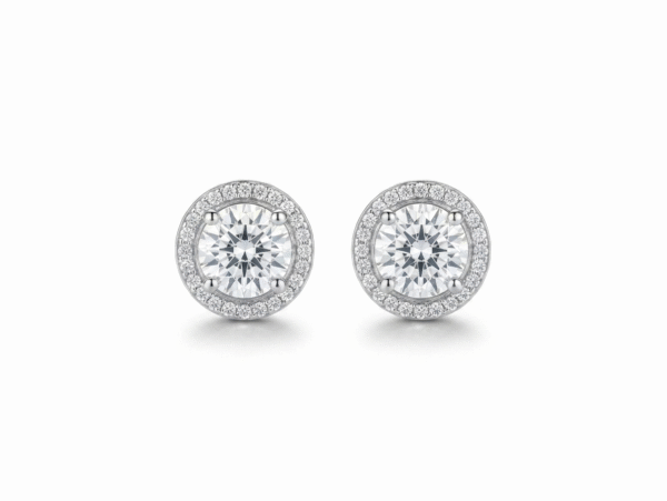 Regal Circ 925 Sterling Silver Unisex Halo Stud Earrings with Round Cut Cubic Zirconia