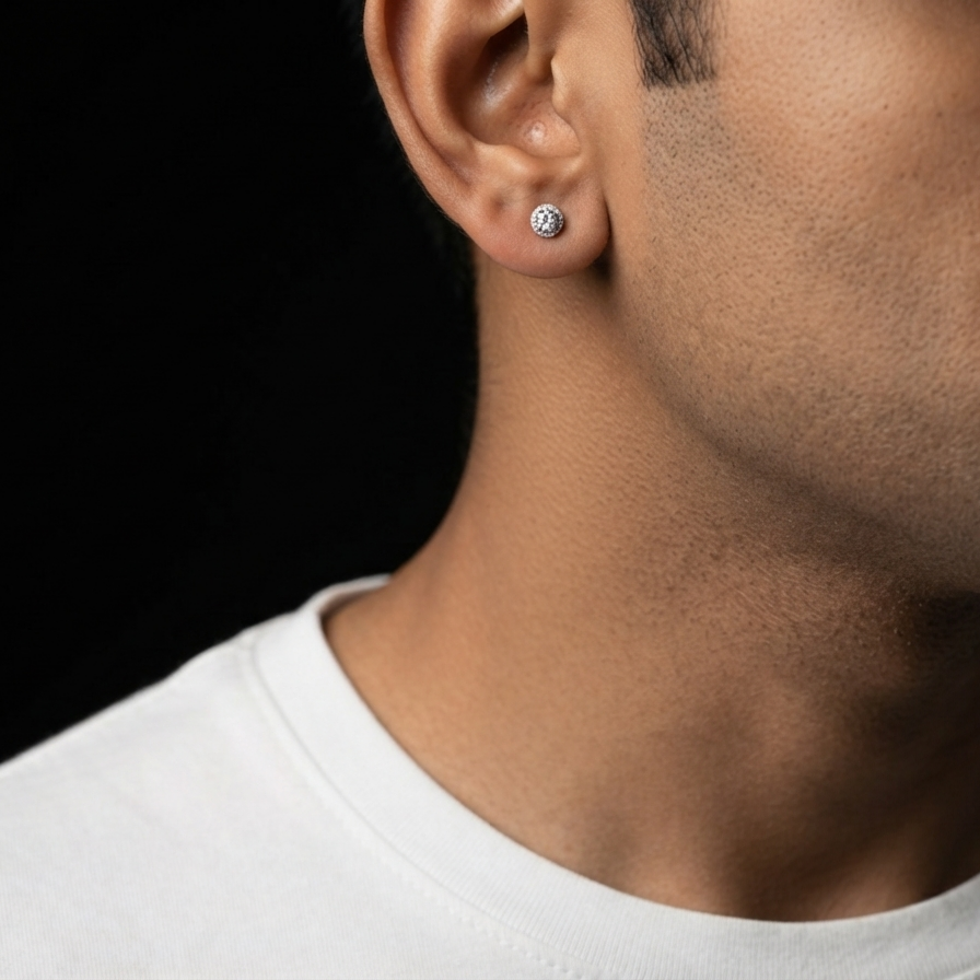 Regal Circ | 925 Sterling Silver Unisex Earrings on a model