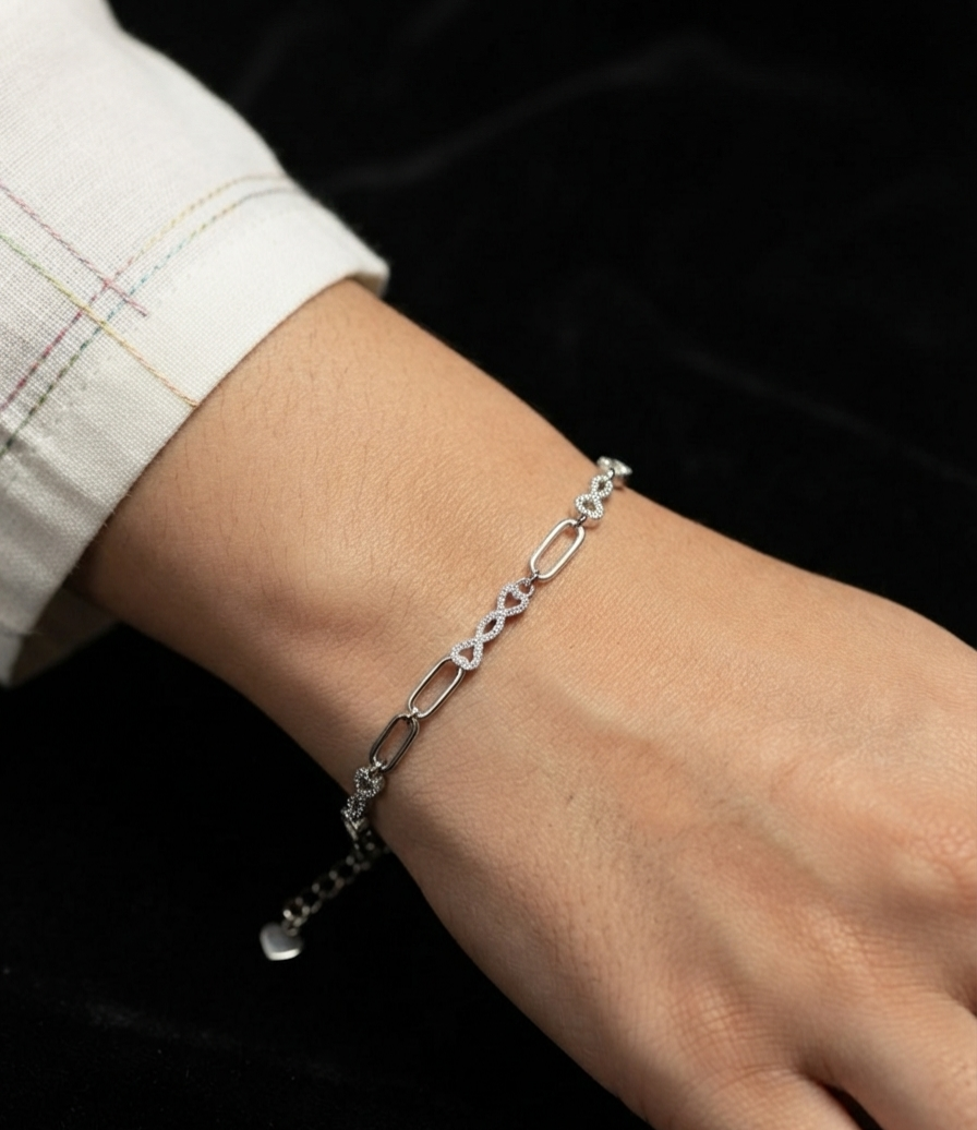Heartline 925 sterling silver link bracelet with lobster clasp