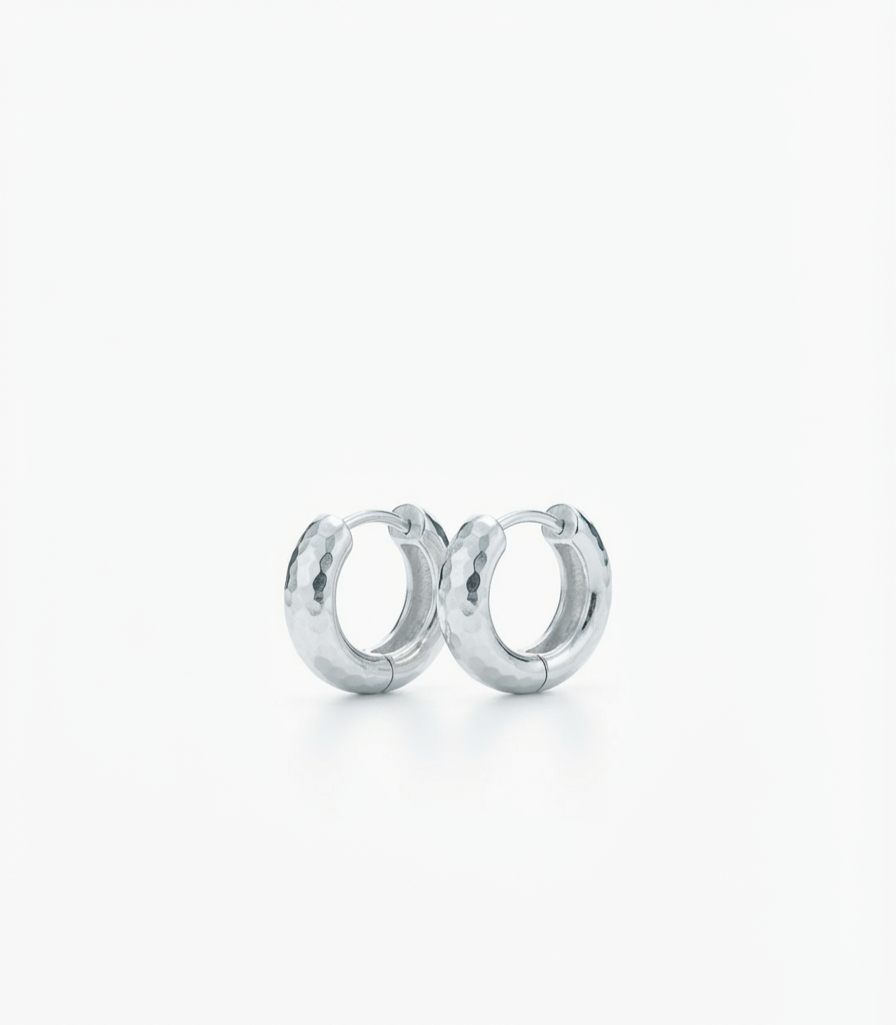 Modern 925 Sterling Silver Unisex Hammered Hoop Earrings for Everyday Wear