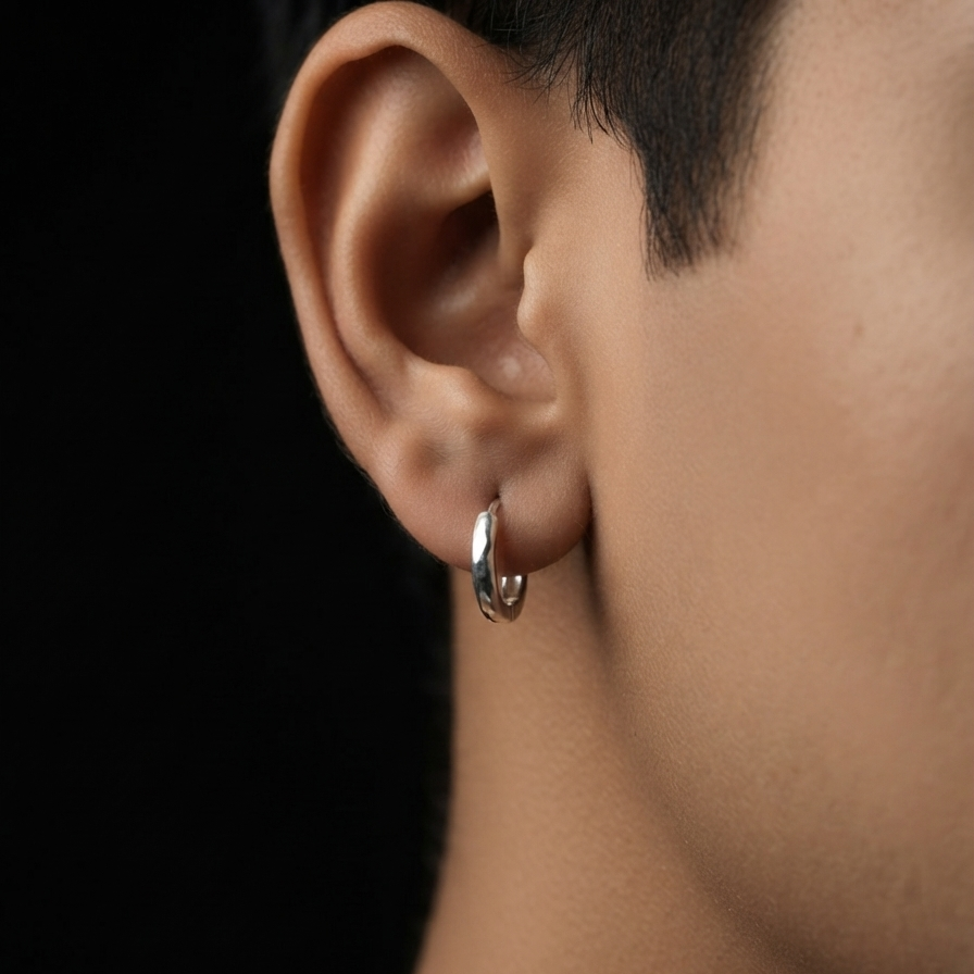 925 Sterling Silver Hammered Huggie Hoop Earrings for Men and Women