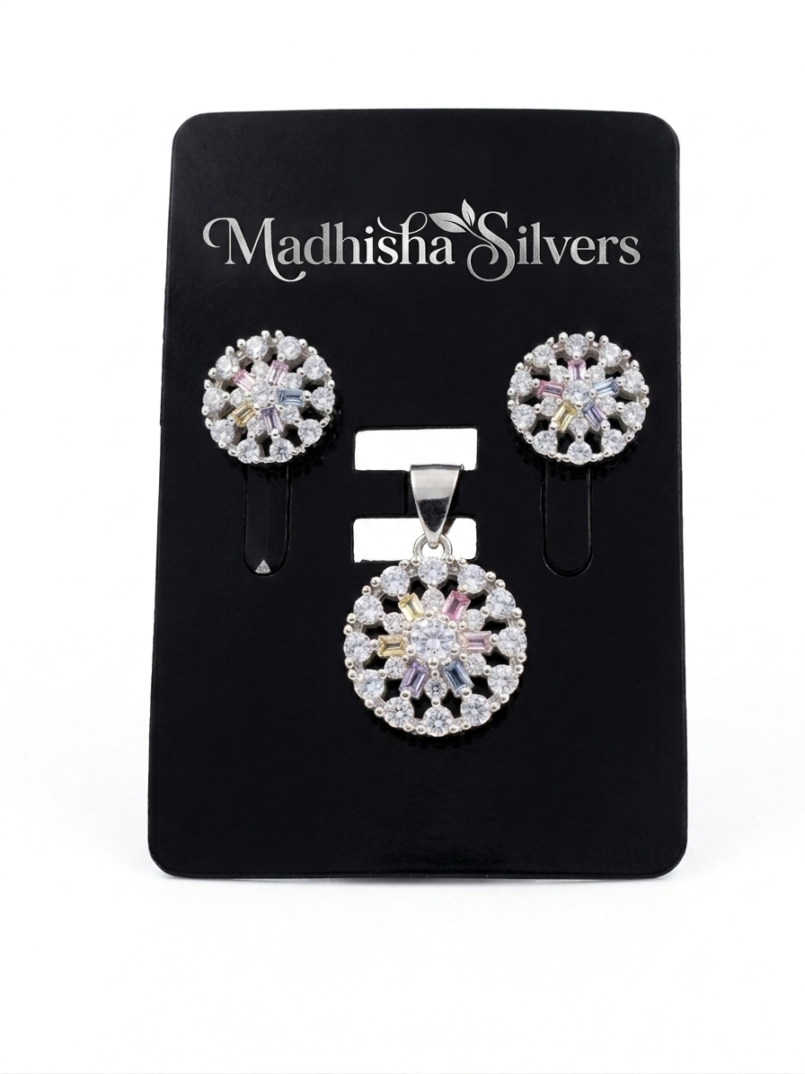 Glimmer Flora 925 925 sterling silver necklace and earrings set by Madhisha Silvers