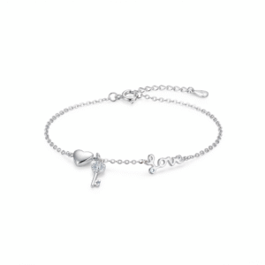 Lovelock 925 Sterling Silver Bracelet with Heart, Key and Love Charms