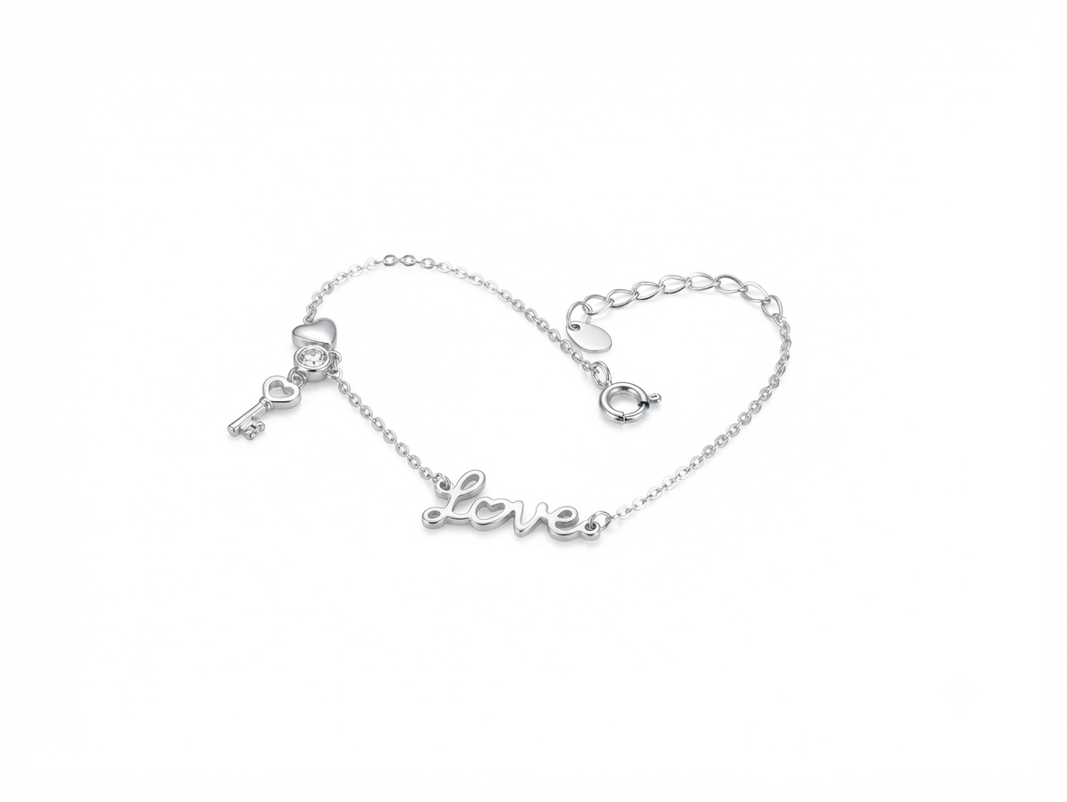 Premium 925 Sterling Silver Love Bracelet for Women with Heart Charm